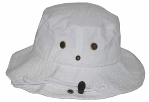 Newhattan Hombre Algodón Safari Cubo Pescador Sombrero con Cuerda Blanco - Imagen 1 de 1