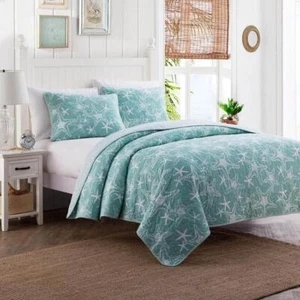 Unbranded Quilt Set-King 3-Piece Reversible, Soft Cotton Nautical Coastal Aqua - Picture 1 of 3