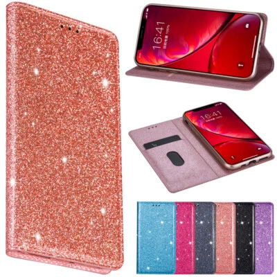 Bling Leather Magnetic Stand Flip Cover Case For iPhone 12 13 14 15 16 Pro Max - Image 1 of 4