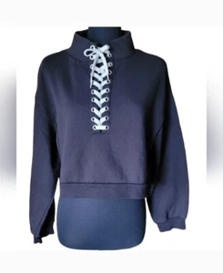 H&M Divided Cotton Lace Up Cropped Sweatshirt Size L - Picture 1 of 14