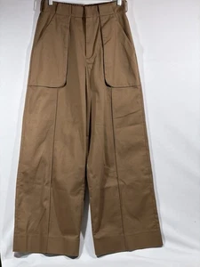 PETER DO BR Hose Damen mittelbraun 100% Baumwolle Canvas weites Bein Gummibund - Bild 1 von 24