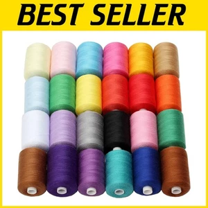24 Spool Assortment of 1000 Yards Polyester Sewing Thread - Durable & Versatile - Picture 1 of 7