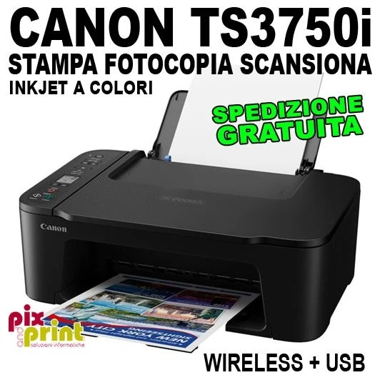 STAMPANTE MULTIFUNZIONE CANON TS3750i INKJET A COLORI WIFI+USB COLORE NERO - Immagine 1 di 4