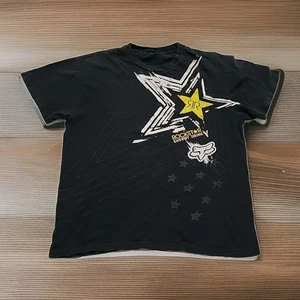 Vintage ROCKSTAR T-SHIRT ENERGY DRINK MOTO FOX MENS LG SS BLK MX Extreme Sports - Picture 1 of 7