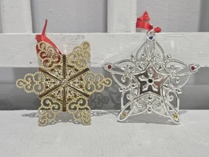 Lexon Snowflake Ornaments Set Of 2 Gold & Silver - Picture 1 of 6