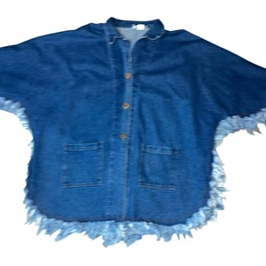 Vintage Y2K Damen Denim Fransen ausgefranster Poncho Shacket Oversized Rama Gr. Large - Bild 1 von 7