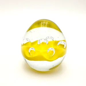 Art Glass Paperweight Yellow Clear Unsigned 3" W x 3" H - Picture 1 of 12