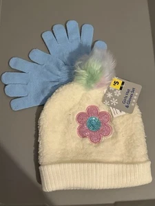 NEW WITH TAGS! Girls Hat / Gloves Set With Blue Gloves And A Flower - Picture 1 of 4