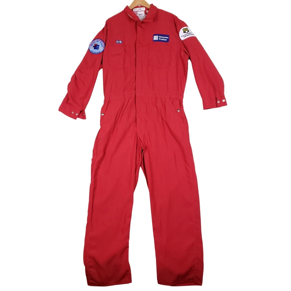 Topps Nomex IIIA Flame Resistant Red Coveralls 50R FR Workwear Made in USA - Image 1 of 4