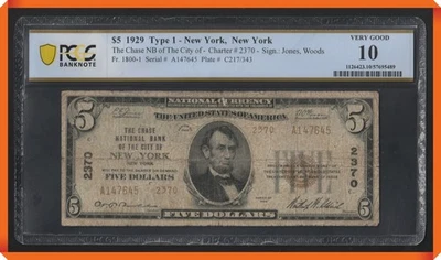 KC- Fr.1800-1 1929 NB of New York , NY #2370 - VG 10 by PCGS Banknote - Image 1 of 3