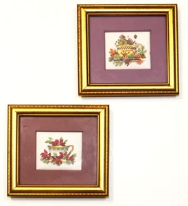 Juego de 2 tazas de té con cuadros de punto de cruz terminados cuadrados mate de colección marcos dorados - Imagen 1 de 8