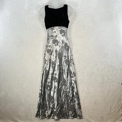 Vintage All That Jazz Dress Womens 3/4 Velvet Silver Maxi 90s Whimsygoth Floral - Image 1 of 4
