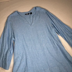 Top túnica Lands' End para mujer azul mezcla de lino manga 3/4 cuello en V XL - Imagen 1 de 10