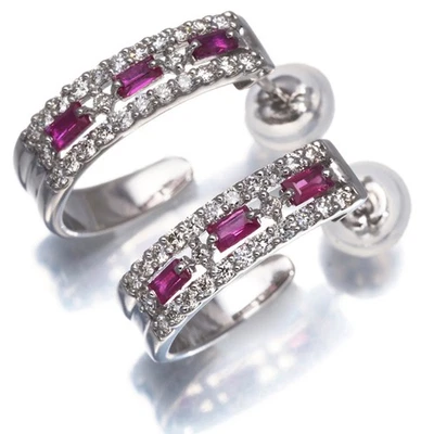 Diamond 0.15ct/0.15ct Ruby 0.14ct/0.14ct Hoop Earrings 900 Platinum - Image 1 of 4