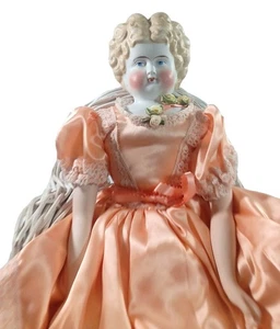 Antike Hertwig 19 Zoll deutsche Porzellan Biskuit Puppe mit blonden geformten Haaren & blauen - Bild 1 von 13