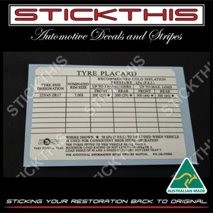 HSV Tyre Placard Decal, 10B-970504 - VS Maloo III Ute (Series 3) - Picture 1 of 2