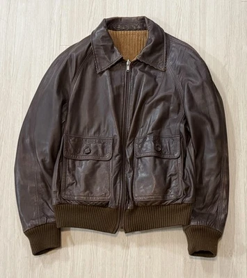 复古 70 年代双面皮革/灯芯绒轰炸机夹克尺寸 42 西班牙制造 — 第 1/4 张图片