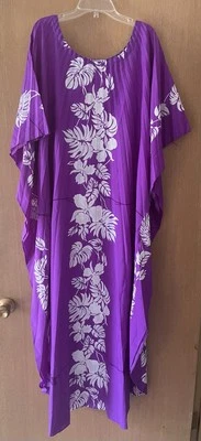 Maxi batwing púrpura vintage Kaftan Resort Line Hawaii plisado tropical floral Foto 1 de 4