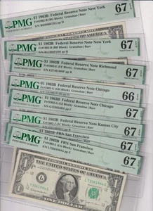 Fr 1902-B,E,GJ,L 1963B BARR ALL 8 NOTES IN SUPERB GEM CU PMG 67EPQ/66EPQ 1963-B - Picture 1 of 10
