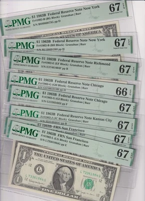 Fr 1902-B,E,GJ,L 1963B BARR ALL 8 NOTES IN SUPERB GEM CU PMG 67EPQ/66EPQ 1963-B - Image 1 of 4