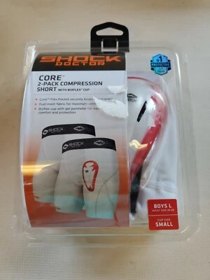 Shock Doctor Youth Boys Core Compression Shorts w/BioFlex Cup, 2-Pk White Large - Image 1 of 3
