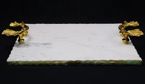 Gorgeous Marble Slab with Gold Handles and Trim Serving Tray 17.5" x 10" - Picture 1 of 14