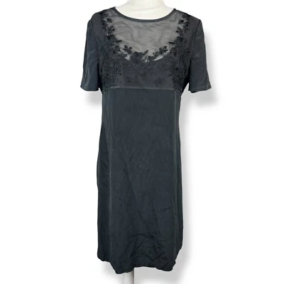 SHOMI Black Embroidered 100% Silk Dress Size 12 Witchy Gothic Coquette Cocktail - Image 1 of 4