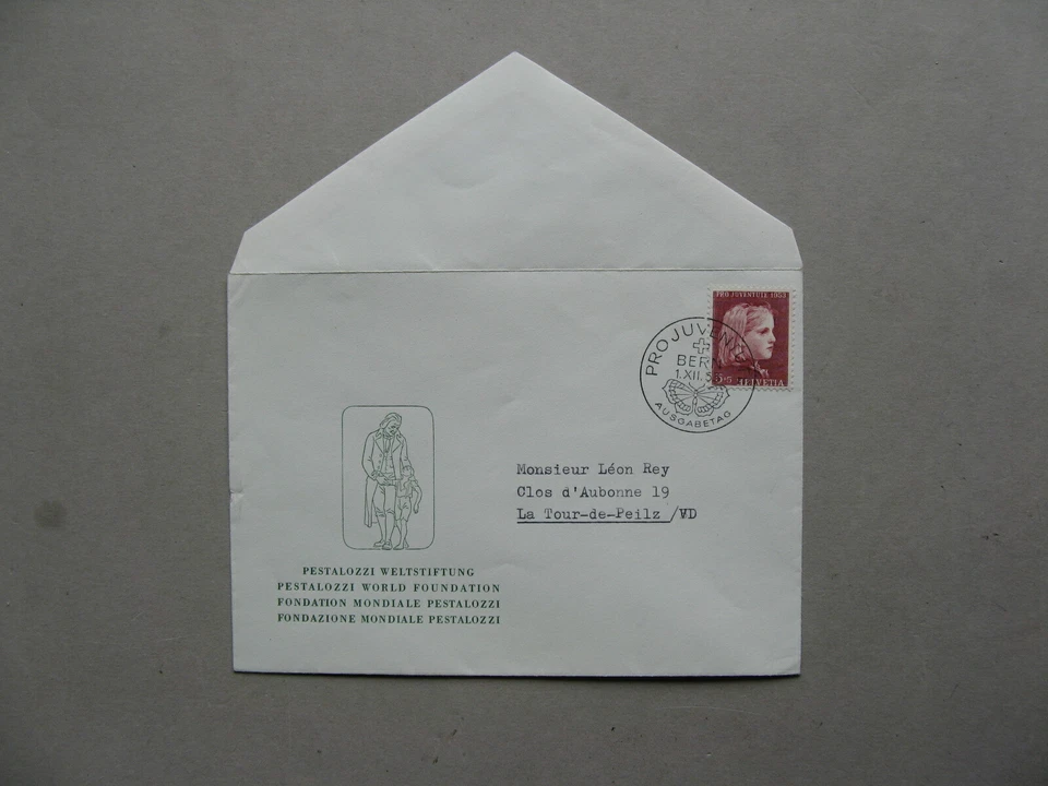 SUIZA, portada FDC 1953, sello único 5c pintura A. Anker, canc, mariposa Foto 1 de 1