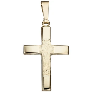 JOBO Anhänger Kreuz 585 Gold Gelbgold teil gehämmert Kreuzanhänger Goldkreuz - Picture 1 of 1