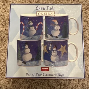 Oneida Zulauf Designs Holiday Stoneware Mugs Set Of Four Snow Pals NIB - Picture 1 of 8