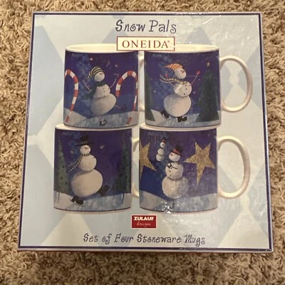 Juego de cuatro tazas de gres navideño Oneida Zulauf Designs Snow Pals nuevo en caja Foto 1 de 4