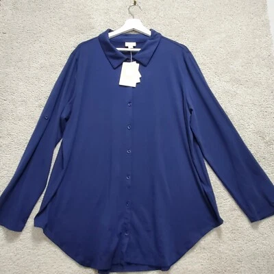 Top túnica Lularoe Valentina para mujer XL azul elástico clásico lengüeta enrollable botón delantero Foto 1 de 4