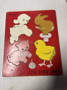 Vintage RARE Playskool Toys Wooden Puzzle MY BABY PETS 155AN-14 VERY GOOD FS - Picture 1 of 6