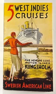 SWEDISH AMERICAN LINE M.S. KUNGSHOLM 1932 FOLLETO CRUCEROS POR LAS INDIAS OCCIDENTALES ~ TRÓPICOS - Imagen 1 de 7