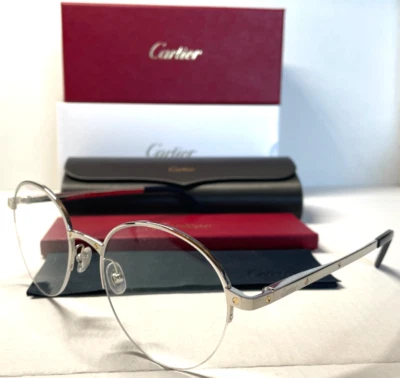 CARTIER CORE RANGE CT0108O 005 HALF RIM SILVER AUTHENTIC EYEGLASSES 52-20 FRANCE - Image 1 of 4