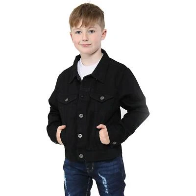 Niños Niños Chaquetas Diseñador Jet Negro Denim Jeans Moda Chaqueta Abrigo Edad 3-13 Años Foto 1 de 2