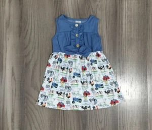 NEW Boutique Farm Animals Cow Pig Girls Chambray Dress - Picture 1 of 2