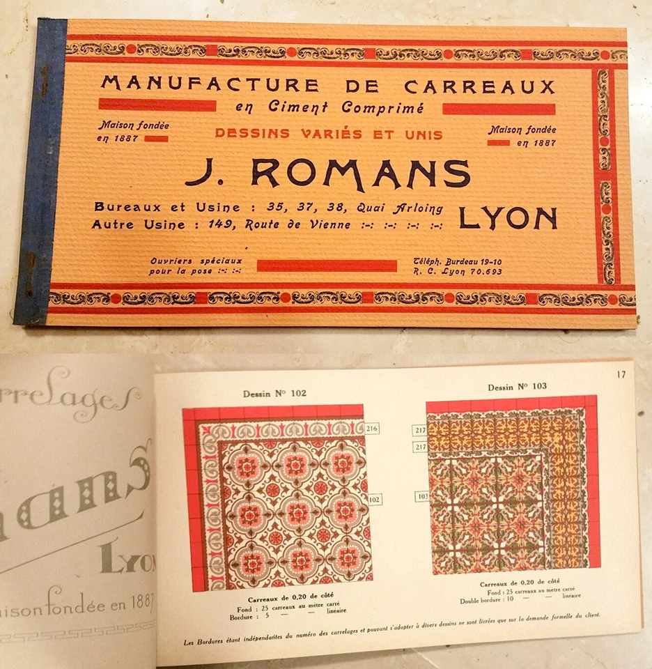 "Catalogue Manufacture de Carreaux en ciment comprimé" J. ROMANS, usine de Lyon  - Photo 1/4