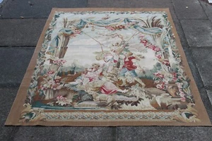 Vintage Hand Made French Design Original Beige Wool Aubusson Tapestry 189X121cm - Picture 1 of 15