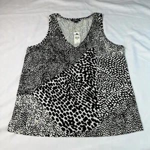 Camiseta sin mangas Express para mujer mediana con estampado de animales desnatada cuello en V blanca y negra - Imagen 1 de 5