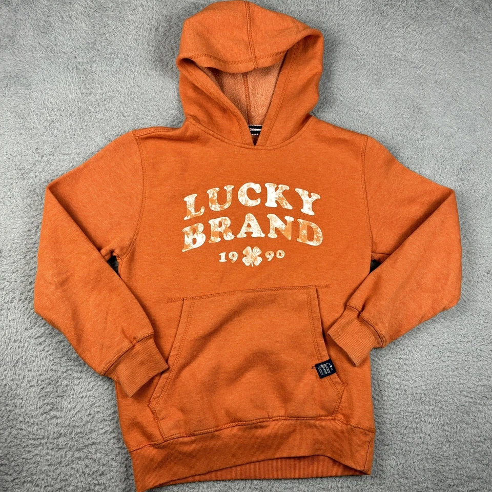 LUCKY BRAND youth fleece lined logo hoodie tie dye orange Large 14/16 - Image 1 of 4