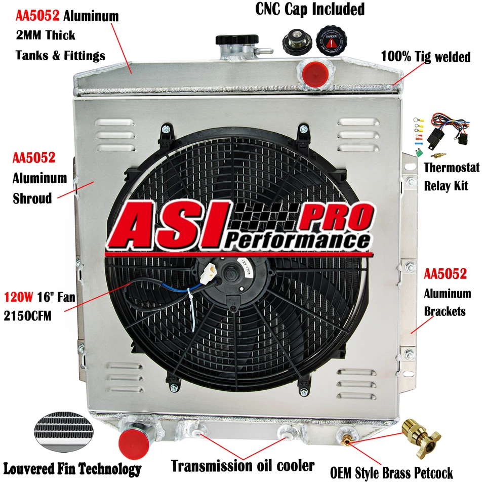 4Row Radiator+Shroud Fan+Relay For 1954-1956 Ford Country Squire V8 3.9L 5.1L Foto 1 de 4