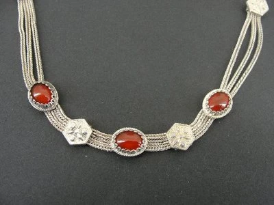 Ожерелье ошейник камни сердолик три нити медальоны серебро 925 - Изображение 1 из 4