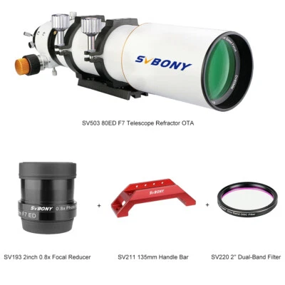 SVBONY SV503 80ED Telescope w/ 0.8x Focal Reducer + Handle Bar + SHO Filter - Image 1 of 4