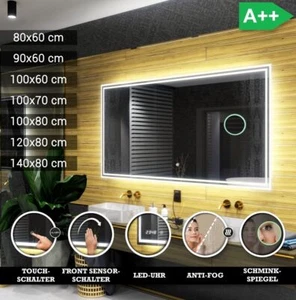 WIEDEN badspiegel mit LED Beleuchtung | Uhr | Schalter | Schminkspiegel | Heiz - Bild 1 von 9