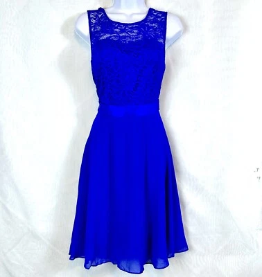 NWT Royal Blue Sleeveless Lace and Tulle Party Dress / Small - Image 1 of 4