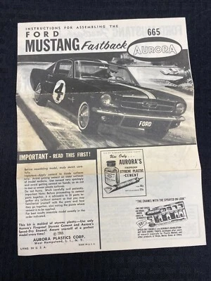 Aurora 1965 Ford Mustang Fastback 2+2 #665 Instructions 1965 Original Manual - Image 1 of 2