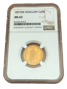 Hungary 1897 KB Gold 20 Corona NGC MS62 - Picture 1 of 2