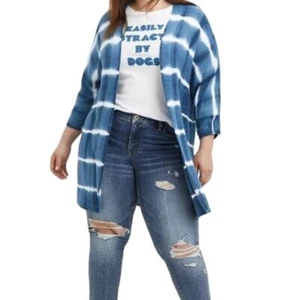 TORRID Dolman Boho Herbst superweiche Strickjacke vorne offen Batik blau Größe 3X - Bild 1 von 6