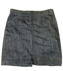 Blue Stretch Denim Jean Skirt Size 12 Nic + Zoe Patch Pockets Front zip Mini - Picture 1 of 5